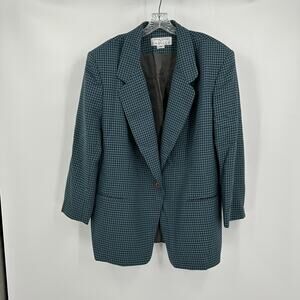 Vintage Rena Rowan For Saville Womens Blazer Size 20W Teal Houndstooth Menswear
